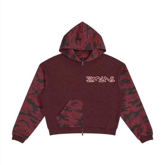 Unisex Colorblock Camo Full Zip Boxy Hoodie