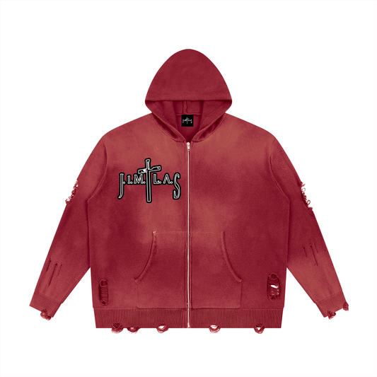 Unisex Distressed Full Zip Sweater