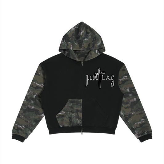 Unisex Colorblock Camo Full Zip Boxy Hoodie